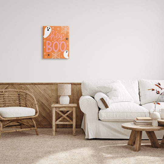 Stupell Industries Hey Boo Orange Halloween Ghosts Canvas Wall Art